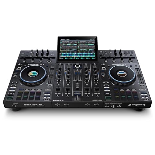 Denon DJ PRIME 4+ Standalone DJ-Controller & Mixer mit 4 Decks, WLAN-Musikstreaming, Drop Sampler, 10.1' Touchscreen, Beleuchtungssteuerung, interne FX